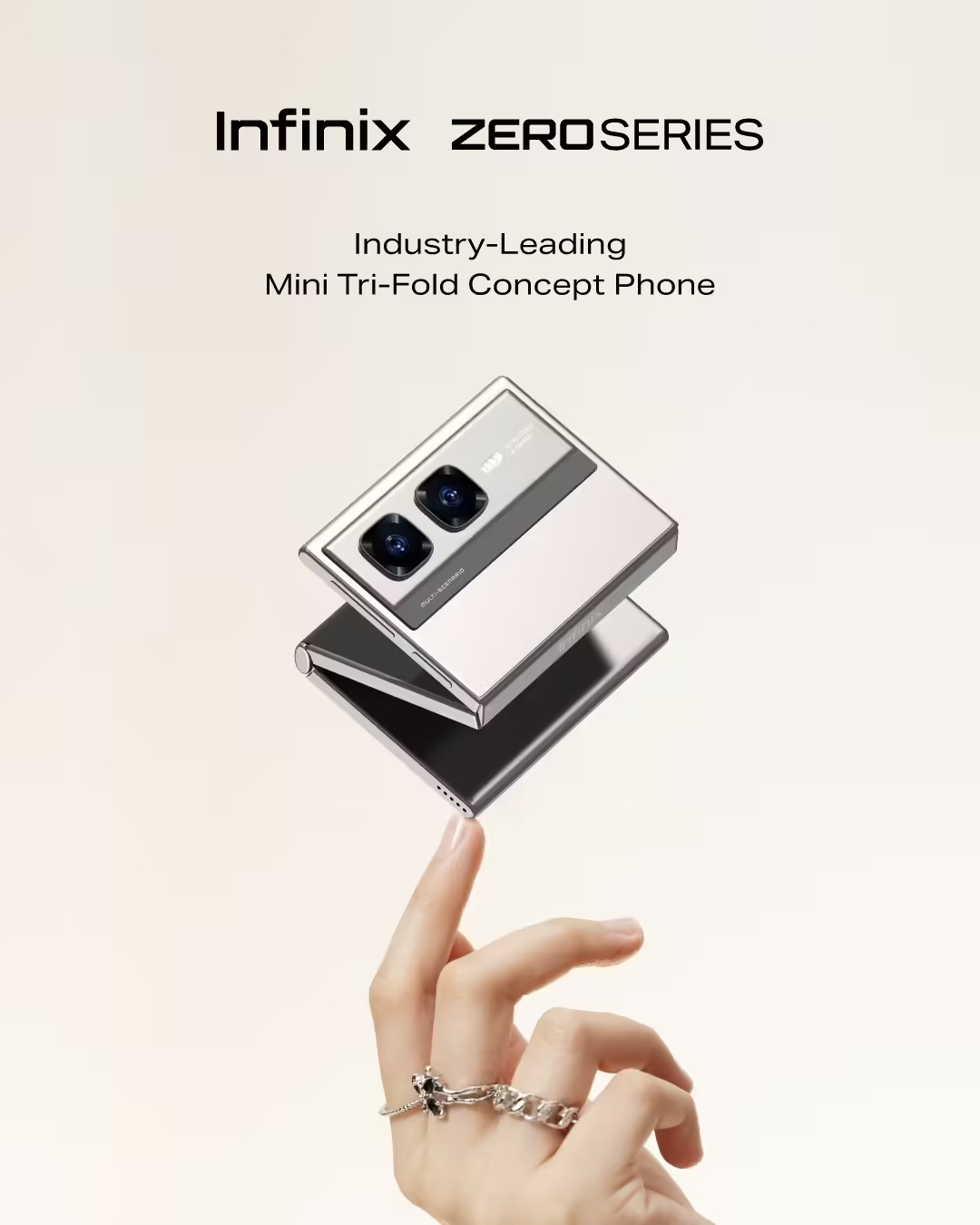 竖向三折叠！传音Infinix ZERO系列迷你三折概念机亮相，能夹背包当运动相