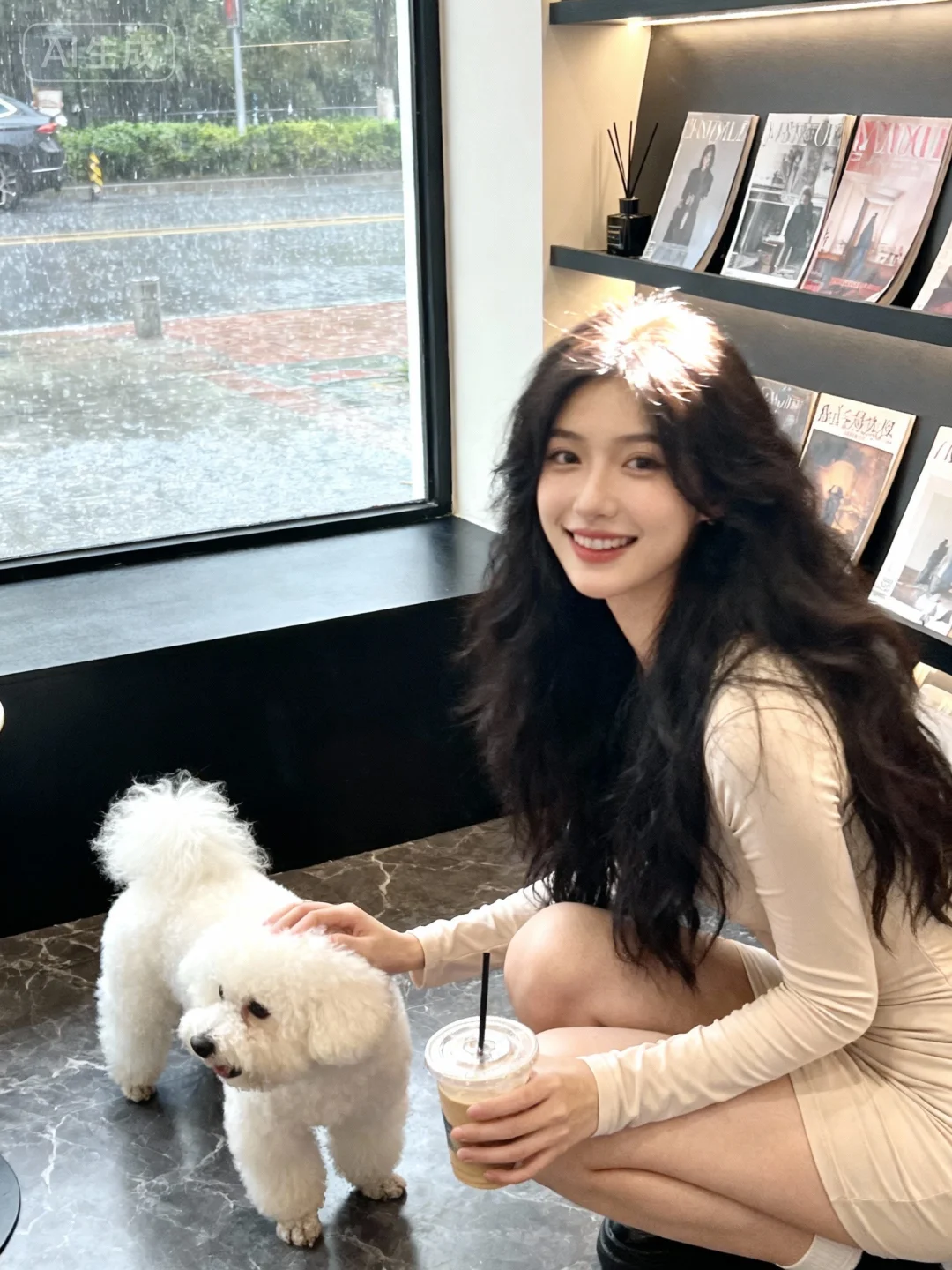 梦幻朦胧感，噪点，微微过曝，动态模糊，商业修图，日常抓拍。发丝光，头顶光，侧光。