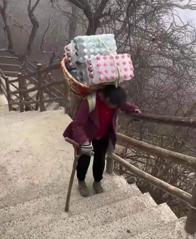 老君山15元泡面，背后藏着挑山工的活命钱。景区没选择用无人机送货，而是保留37名