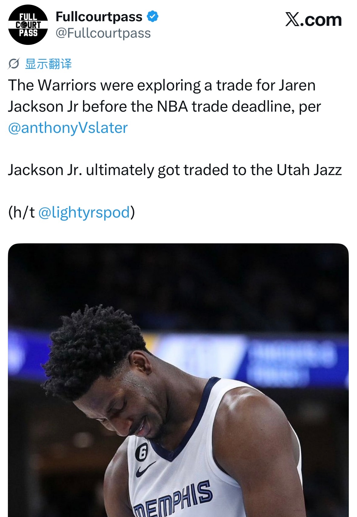 勇士记者：勇士队曾在NBA交易截止日前尝试运作，寻求交易得到小贾伦·杰克逊。但小