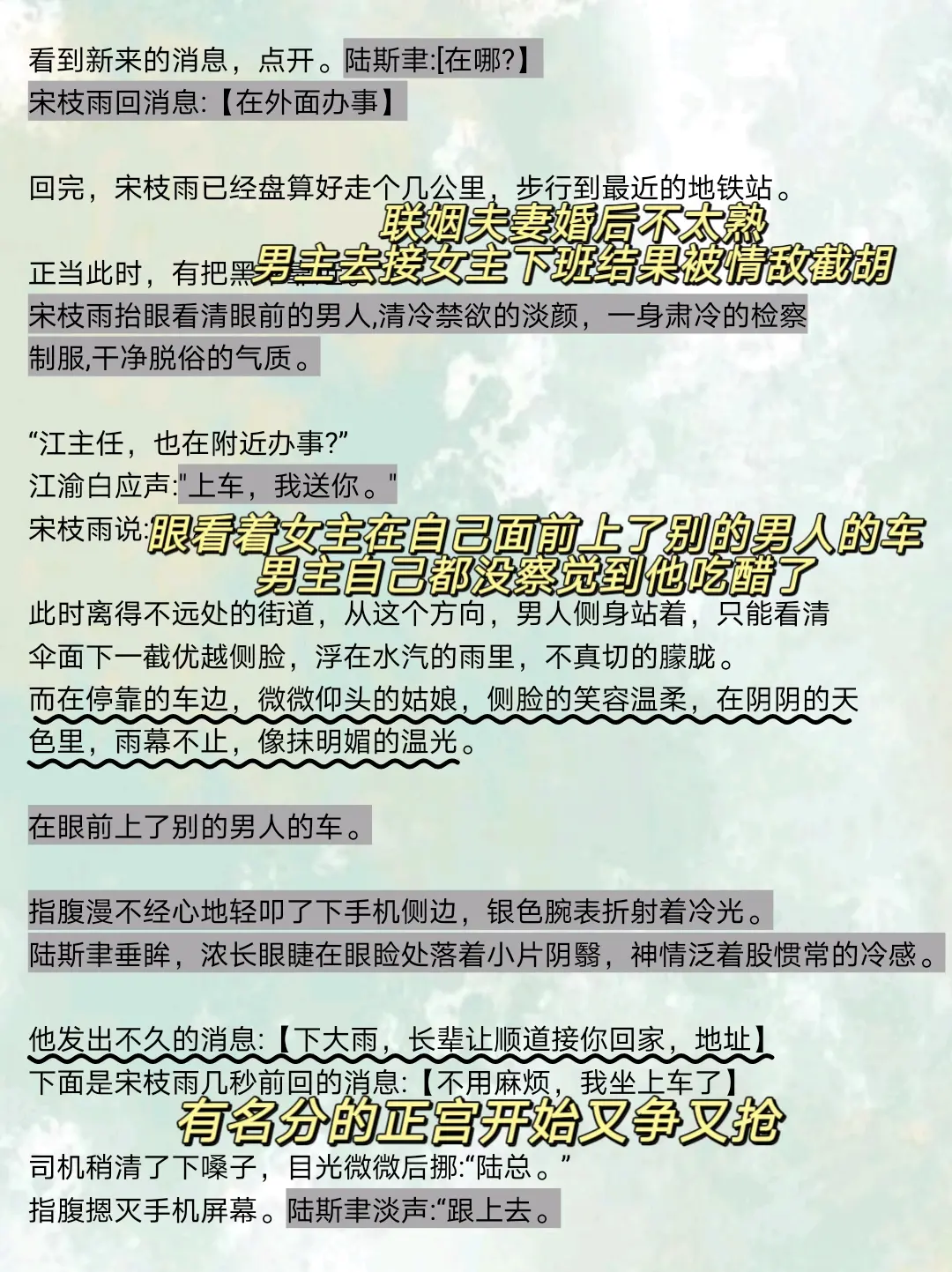 老婆当着自己面上了别的男人的车！联姻夫妻婚后虽然不太熟，但男主仍然吃醋...