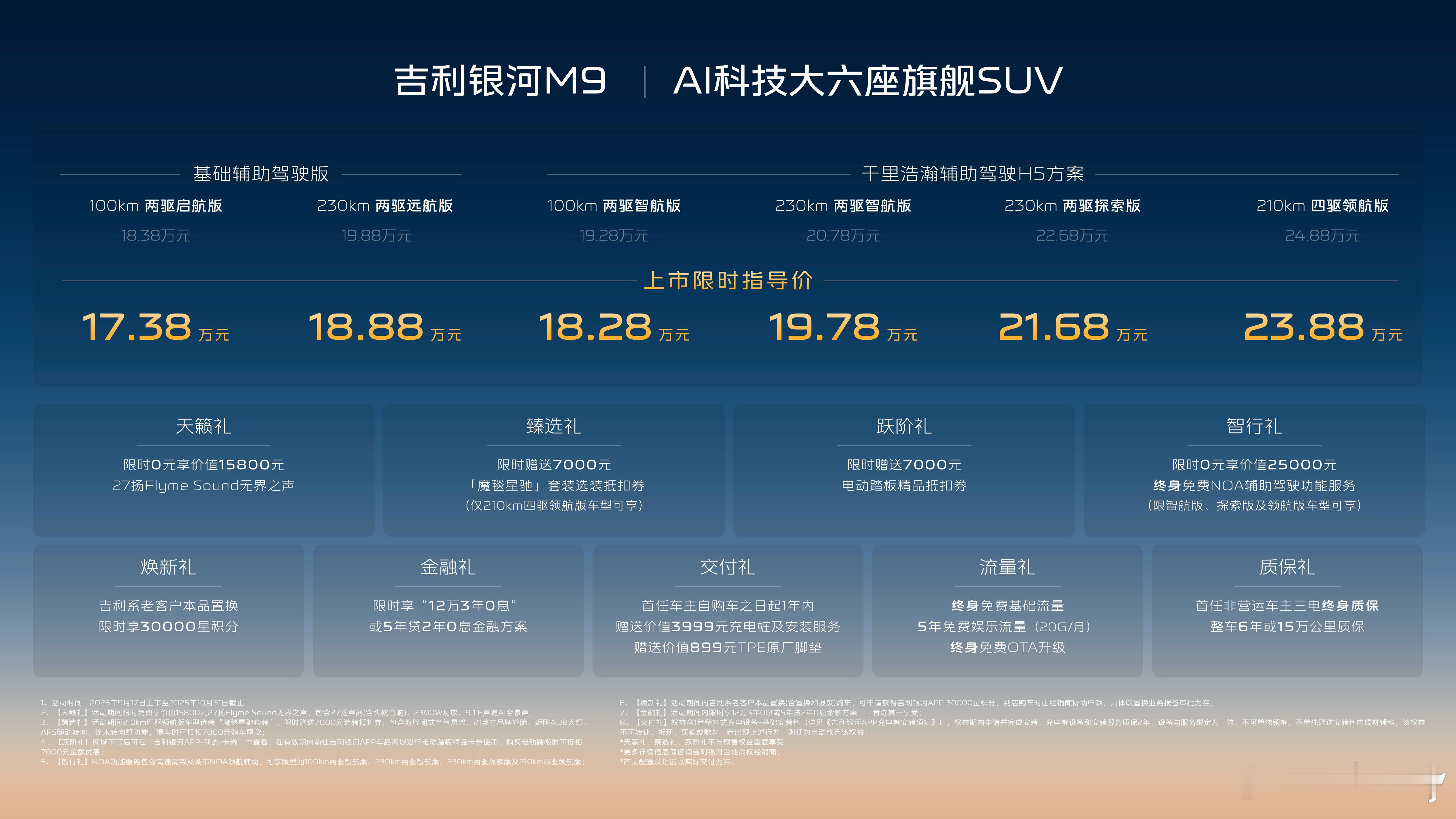 AI体系造AI汽车吉利银河M9上市限时价17.38万起作为吉利全域AI体系力的集