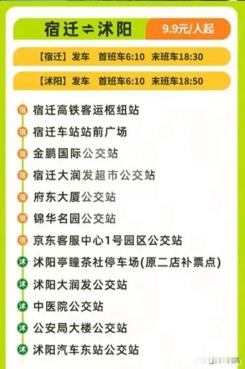 宿迁⇋沭阳的便民快巴将于8月28日正式开通，票价低至9.9元！宿迁到沭阳往返有2