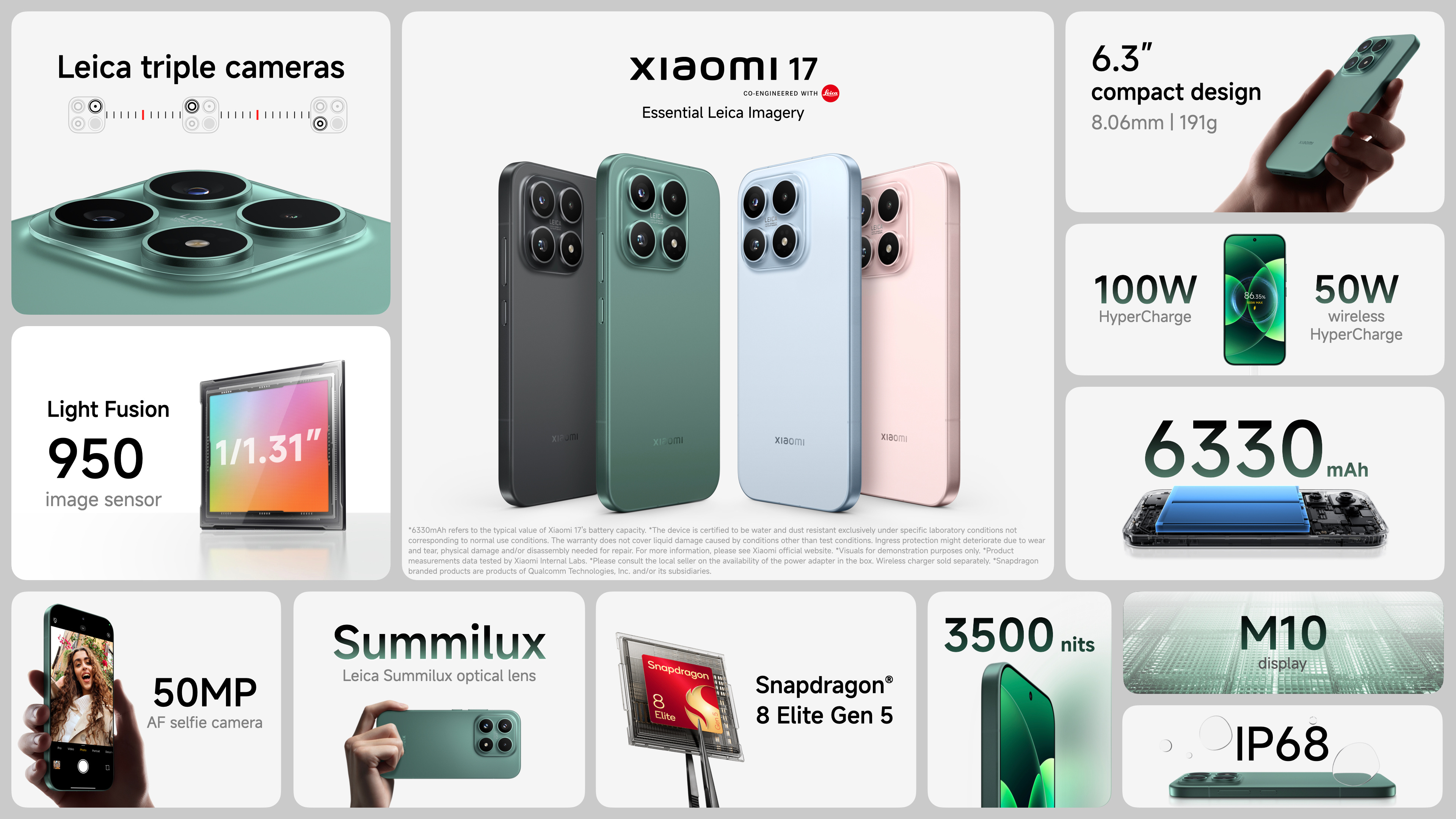 小米17海外版本做了Ultra类似的深绿色，把纯白版本给砍掉了。另外电池容量从7