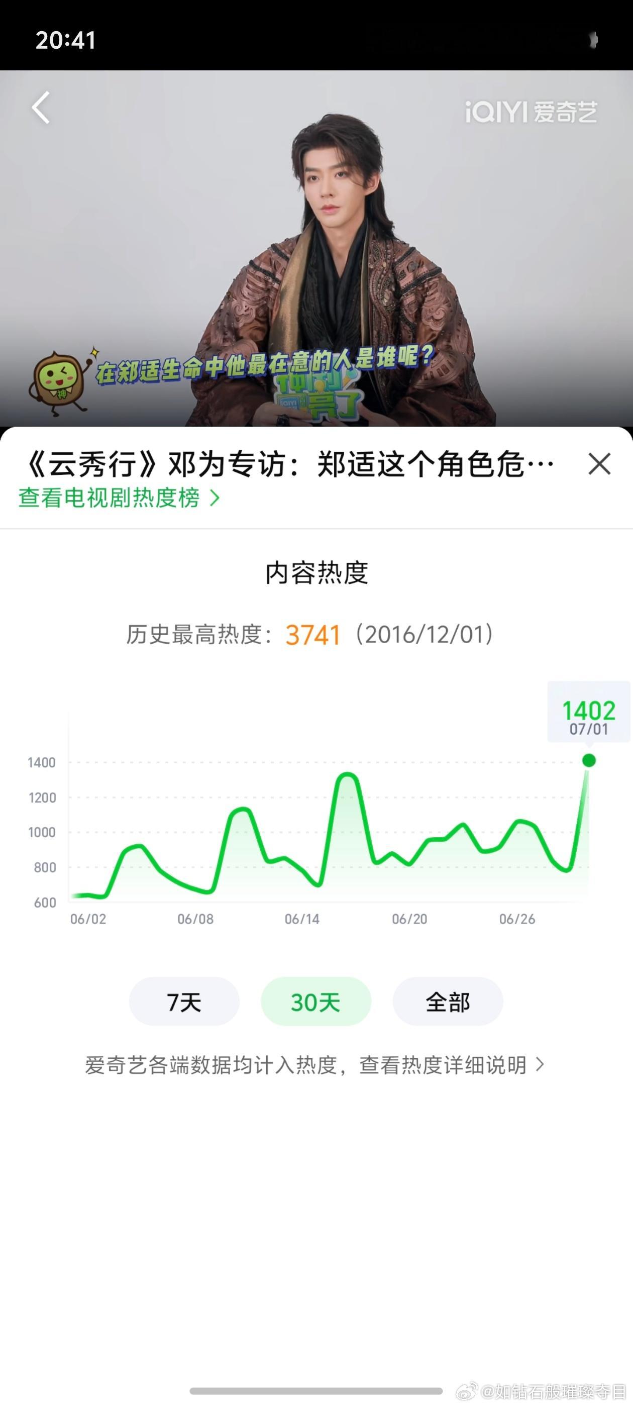 我们邓为今天的云秀行相关专访，是爱奇艺神剧亮了系列近期热度第一哦☝️！ 