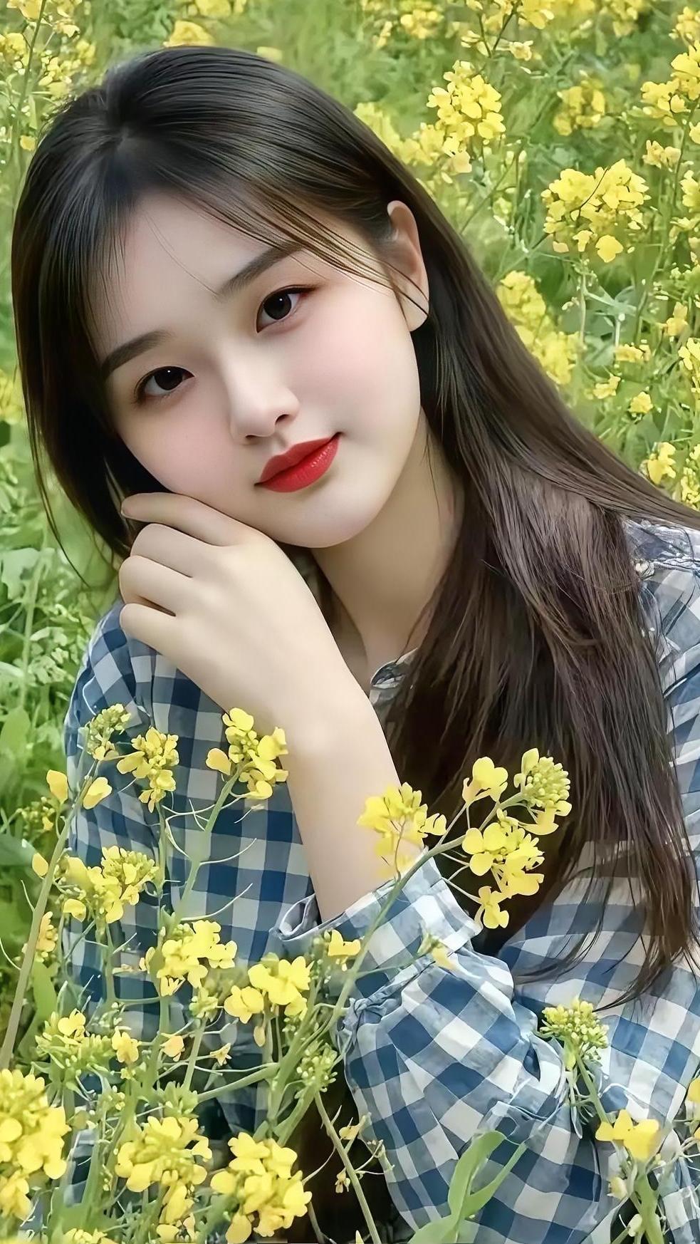 她站在花田里，好温柔啊。