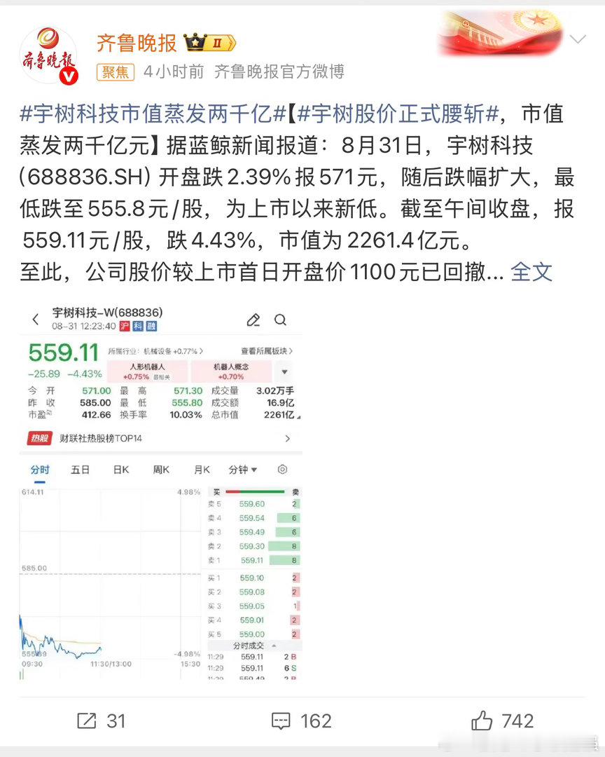 宇树股价正式腰斩 现在要推出 更智能化的 爆品出来了，不然确实撑不住！机器人继续