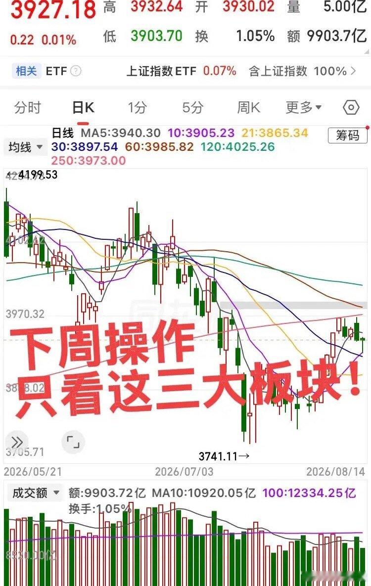 家人们，下周操作重点盯紧三大板块。1、医疗服务+中药+创新药：板块新高后震荡消化