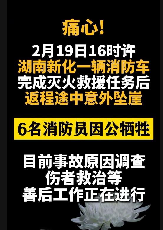 炸碎了心！6名消防员刚灭完火，返程时永远倒下了。
 
2月19日，湖南新化炉观镇
