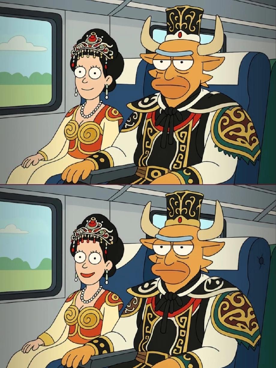 牛魔王和铁扇公主坐高铁藏着15处不同，你可以全部都找出来吗？