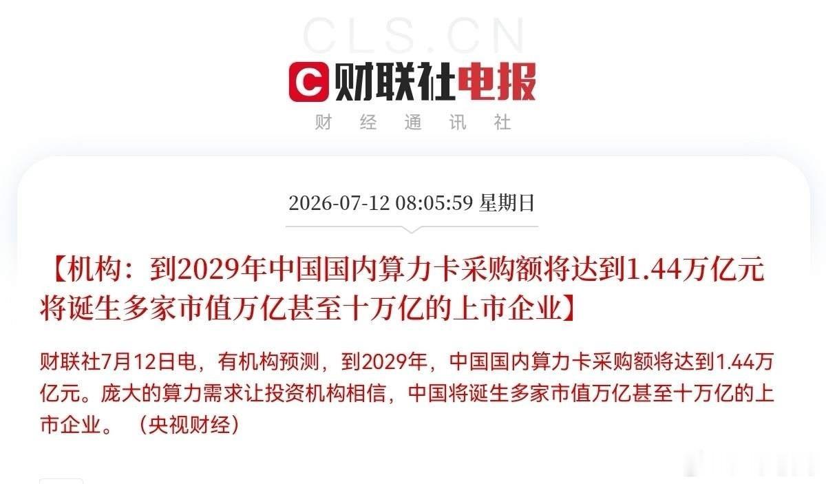 明天算力板块大概又要疯起来了…突发利好消息，算力预期又打满了，有机构刚刚给出预测