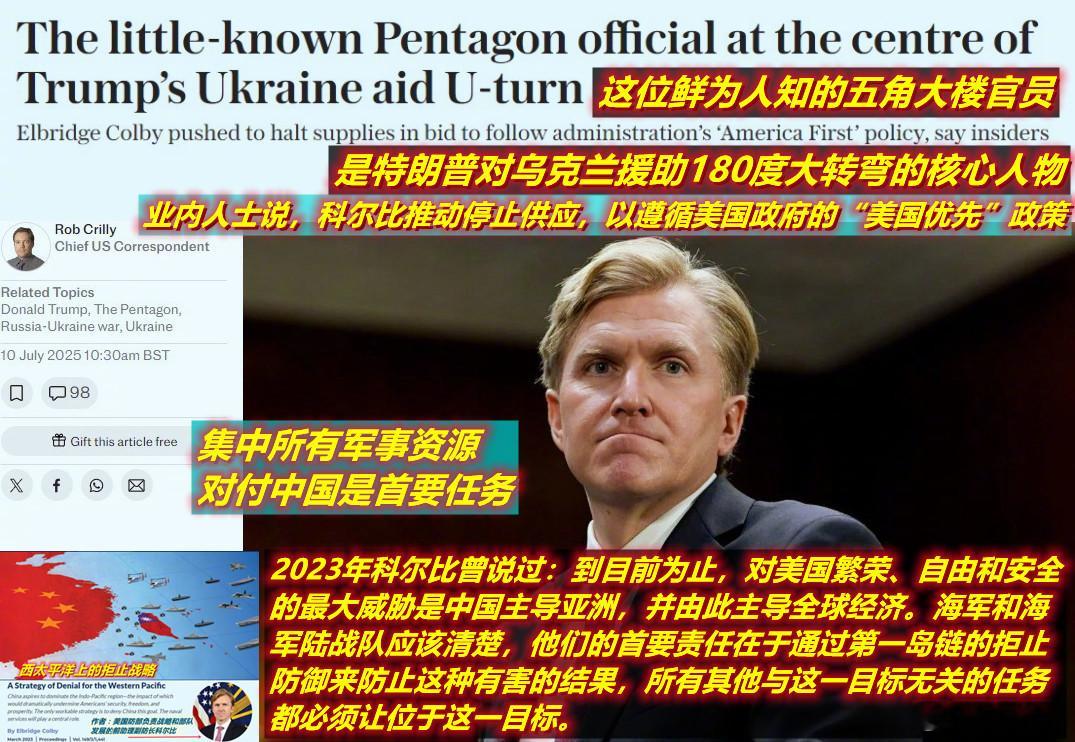 图1：科尔比为对付中国牺牲乌克兰只是在防资源制约下的最新选项；图2/3：之前他还