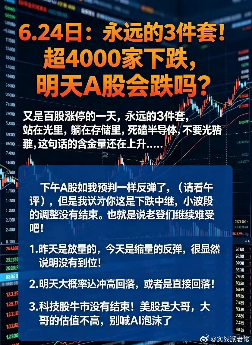 6月24日行情复盘：坚守三大主线不变，超四千只个股收跌，明日市场行情怎么走？今日