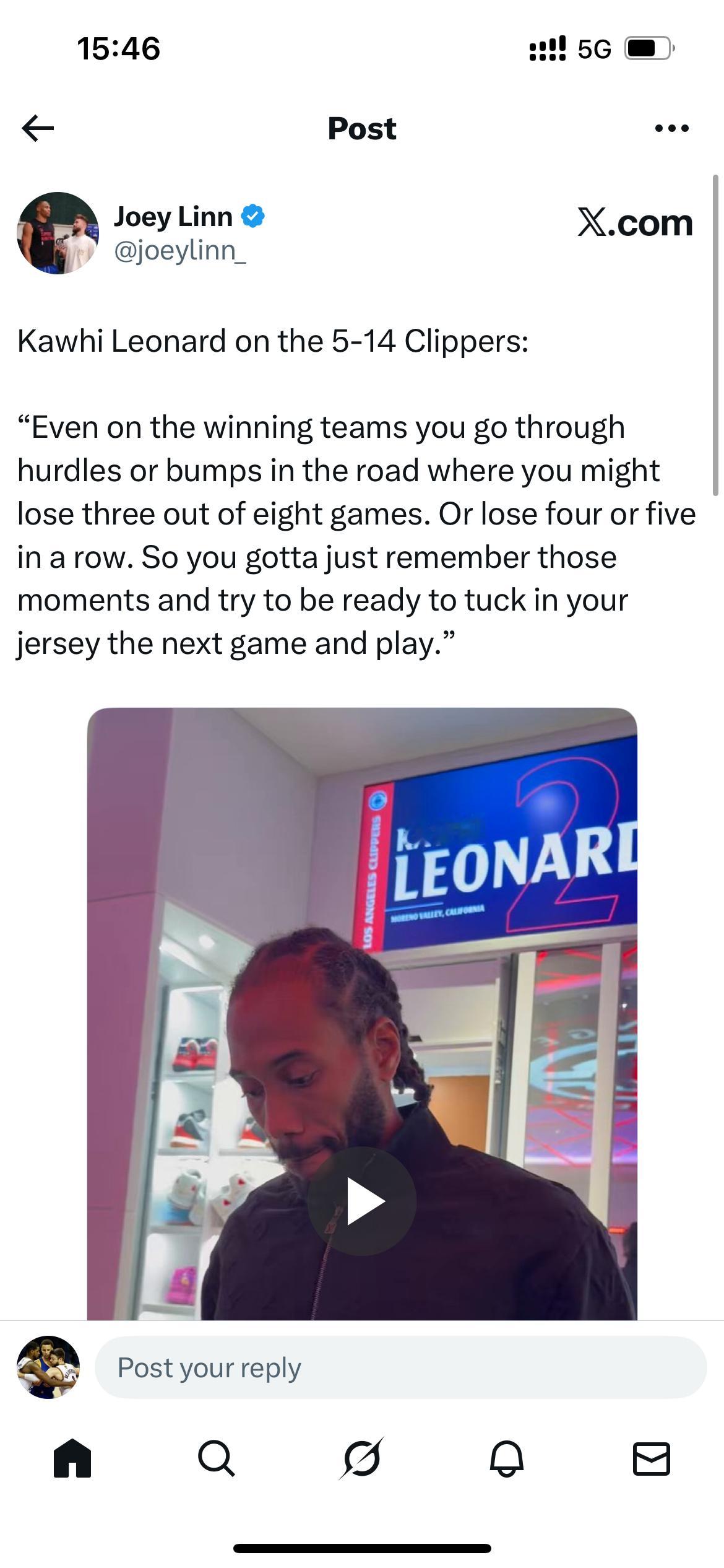 快船今天被灰熊16分逆转，总战绩来到5-14科怀·伦纳德：“即使是在常胜之师，你