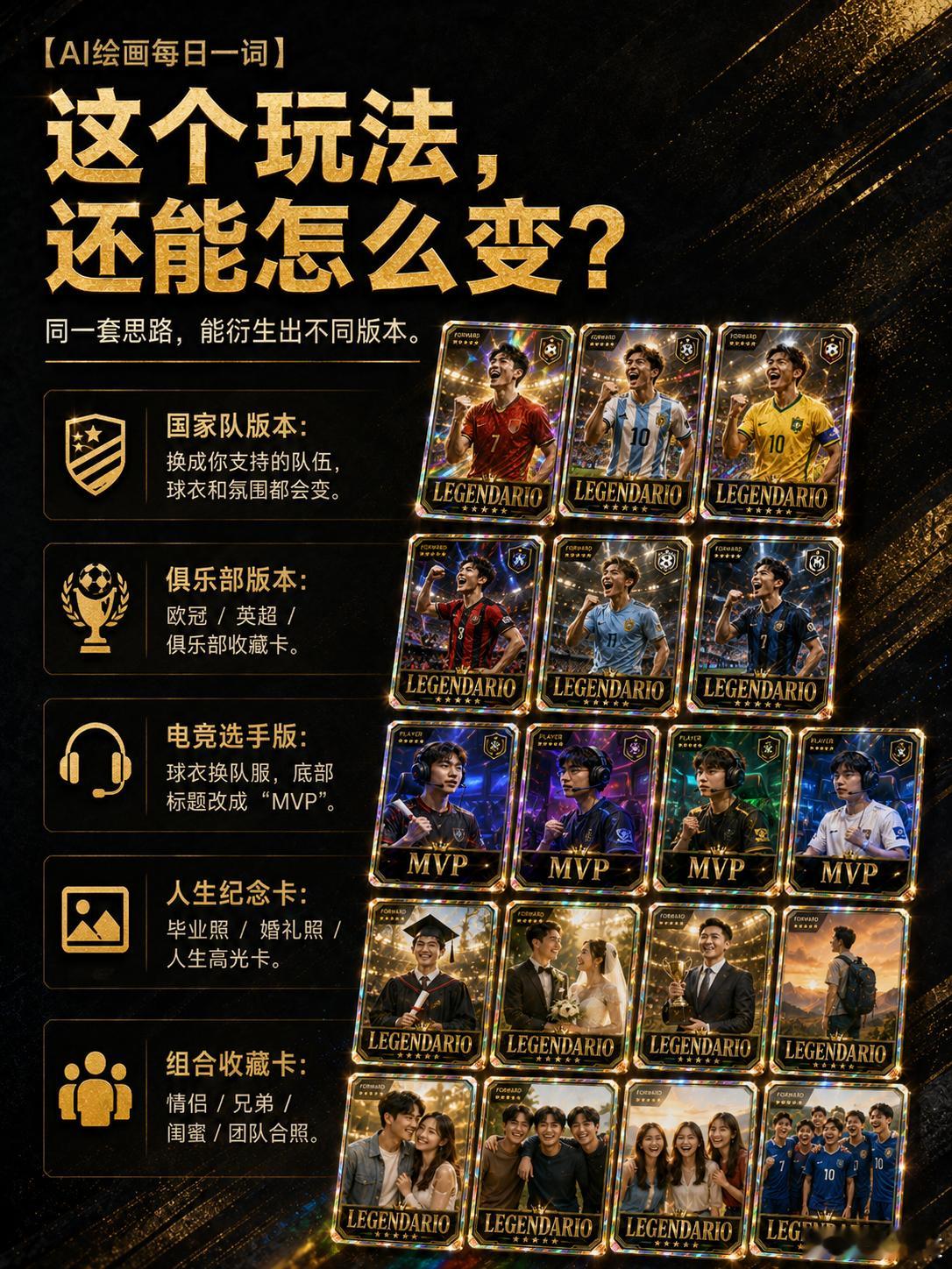 【AI绘画每日一词】世界杯全息球星卡世界杯氛围一起来，朋友圈和社媒很容易被球星卡