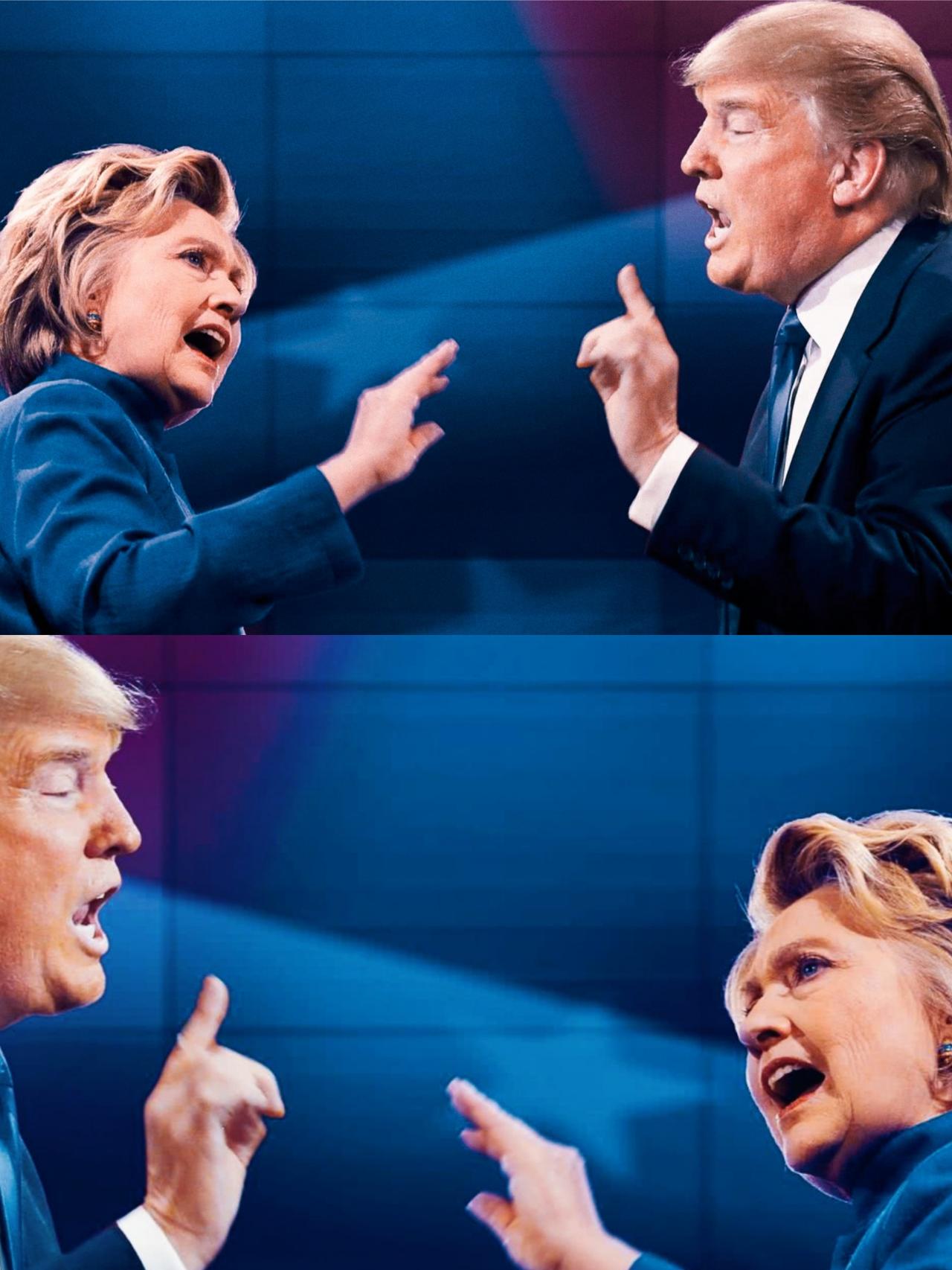 特朗普和希拉里这是在争吵吗？
从特朗普和希拉里两人的面部表情来看，像是情绪比较激