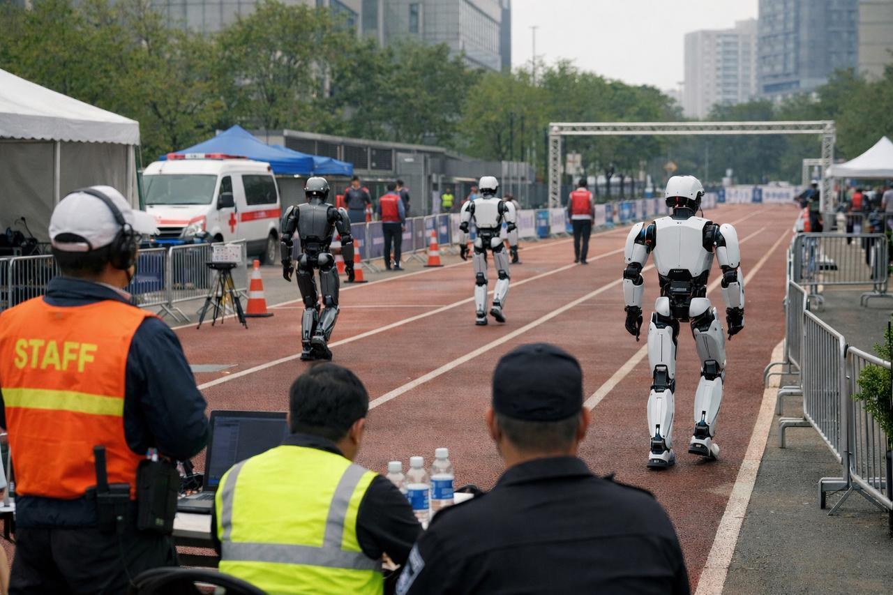 一条热搜，本次人形机器人半马，  
已经做完 赛前全流程测试 了。

这里测的，