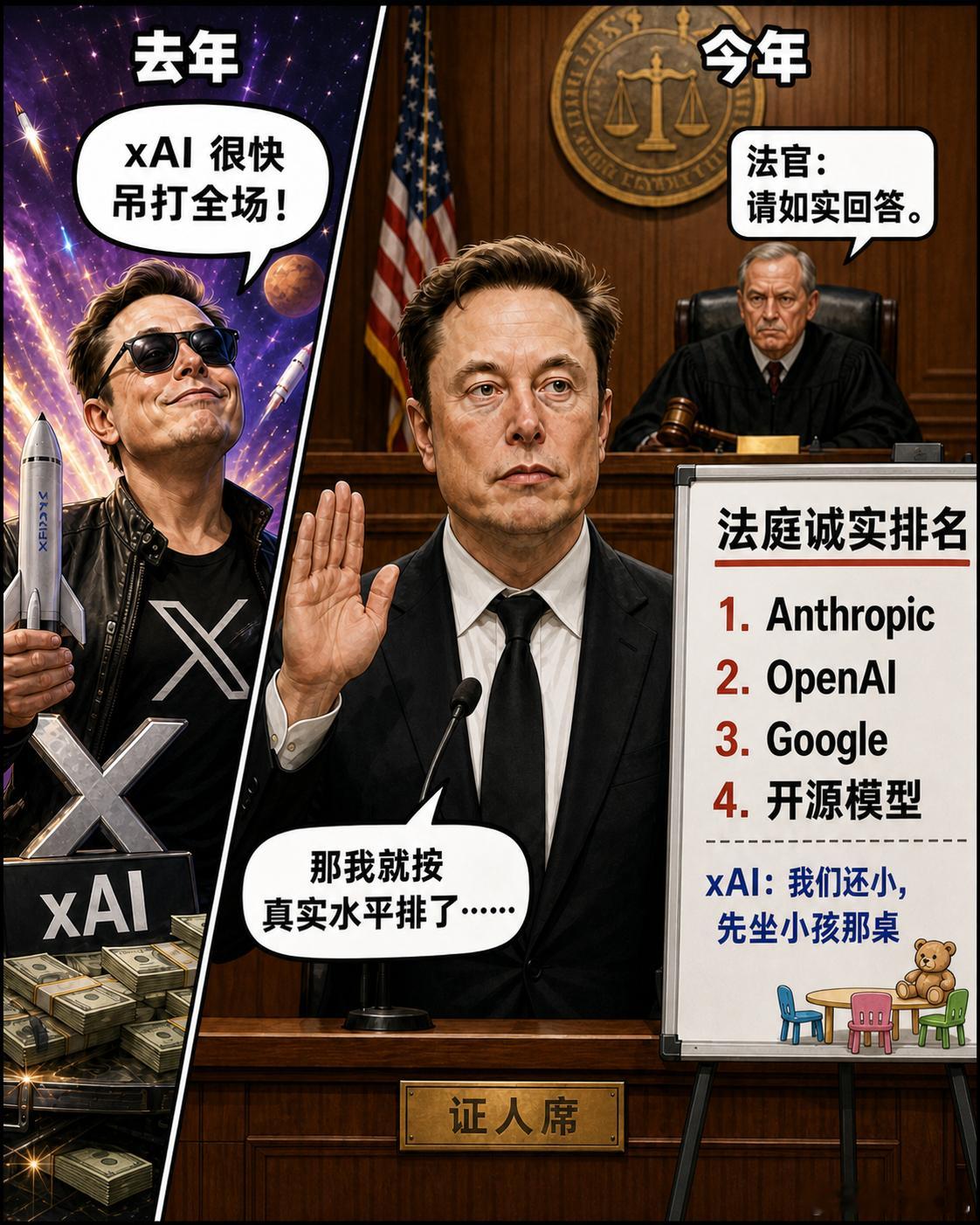 这几天马斯克跟奥尔特曼的官司挺搞的，老马在法庭上除了承认用过 OpenAI 的模
