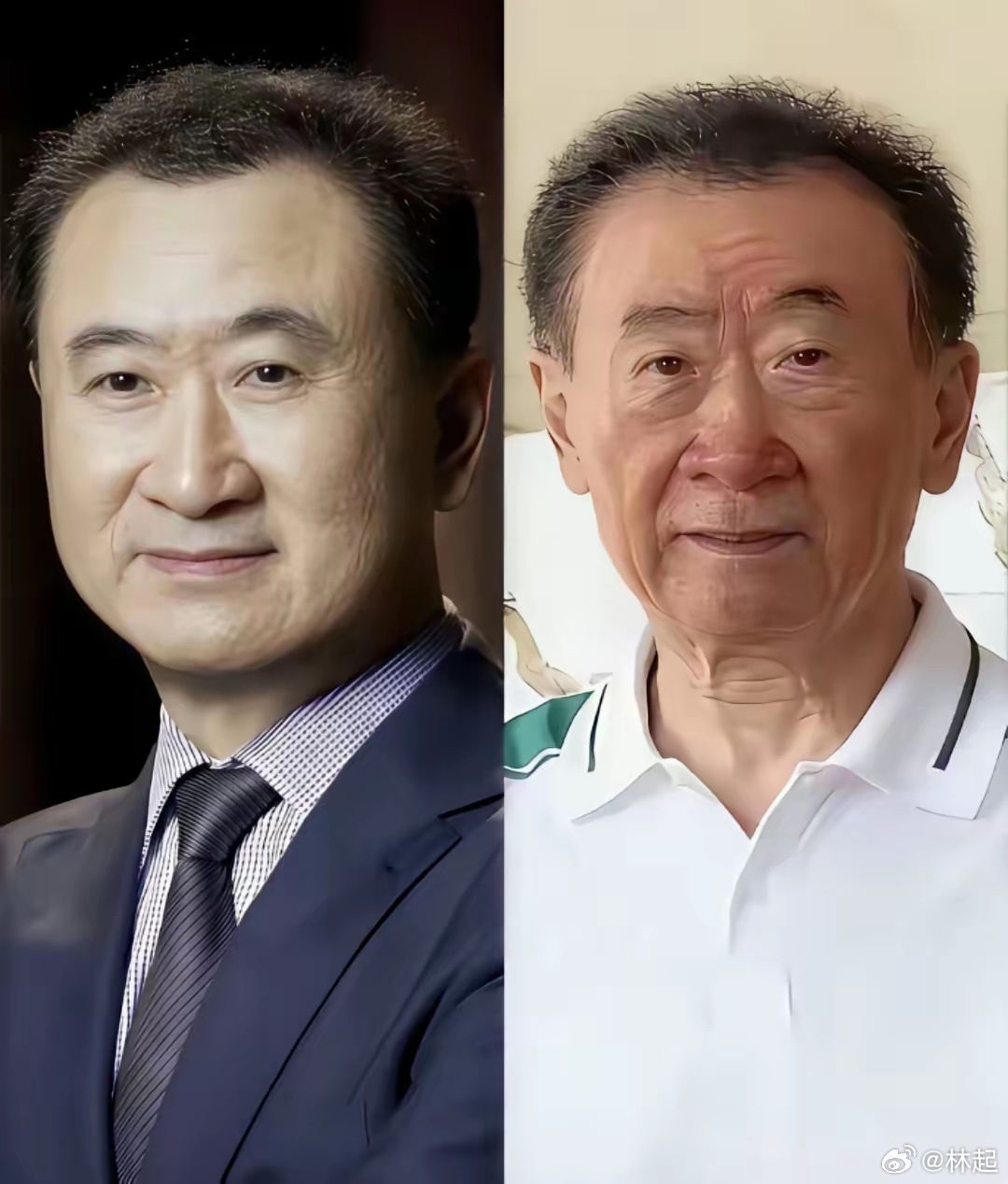 左：当年房地产上升期，银行贷款随便挥霍，意气风发的首富。右：如今房地产下行期，银