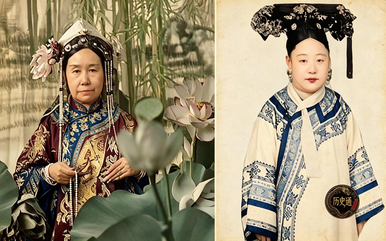 这是一九零三年，六十八岁的慈禧太后坐在镜头前，珠光宝气的大拉翅纹丝不动，可脖子却