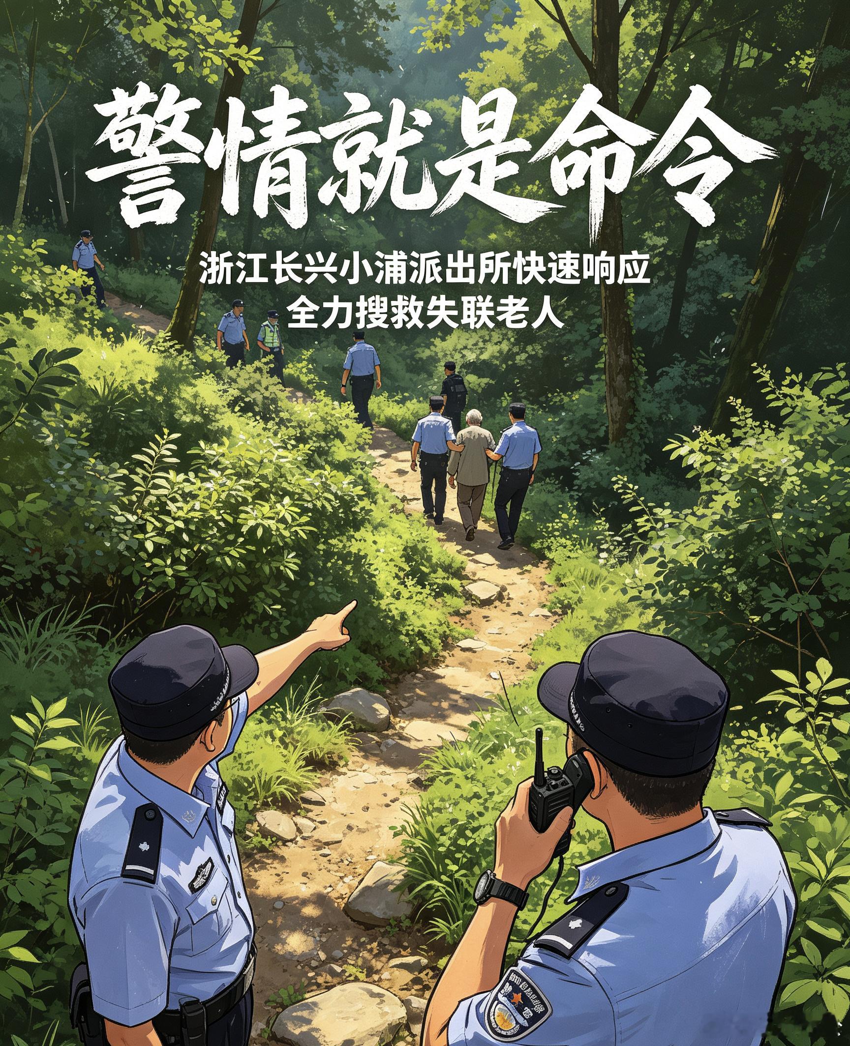 浙江民警高温深山极速搜救护平安三伏天浙江民警一小时找回失联采菌老人浙江长兴小浦高