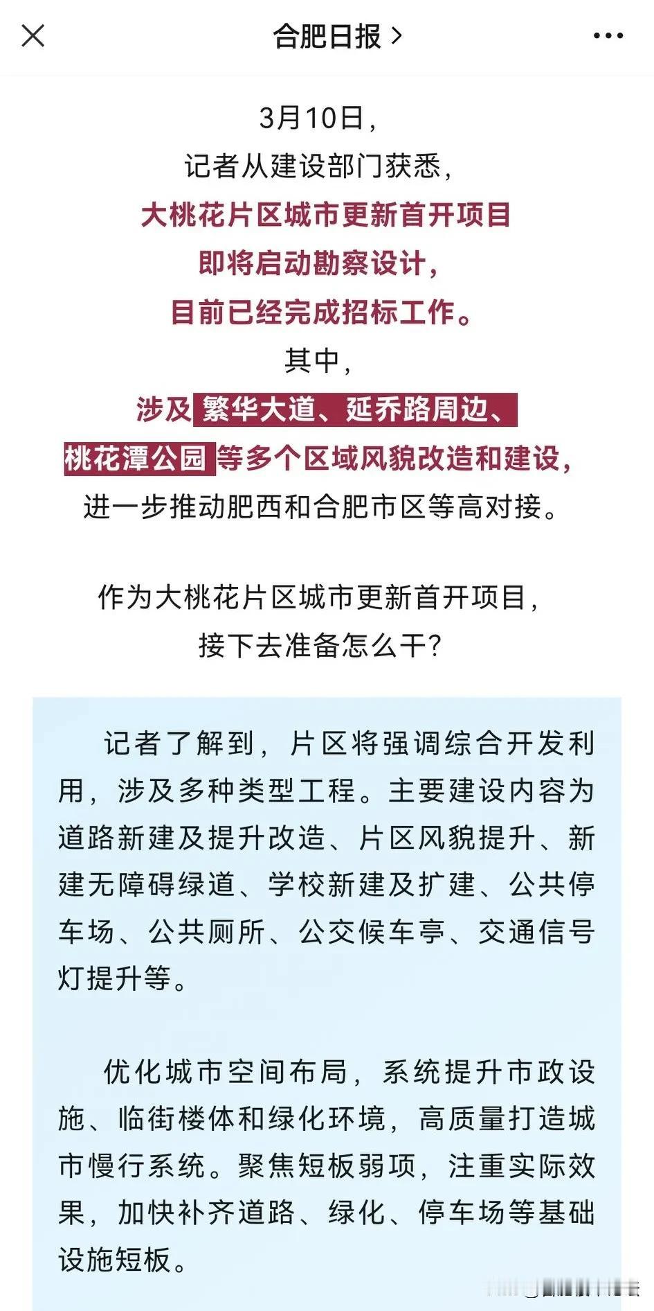 肥西县大桃花片区城市更新项目。
这个片区地理位置不错，的确需要更新一下，不能跟城