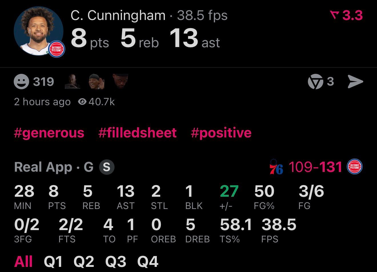 CC全场只拿8分，赛季第一次得分没上双，因为...没必要，76人伤病名单躺着1.