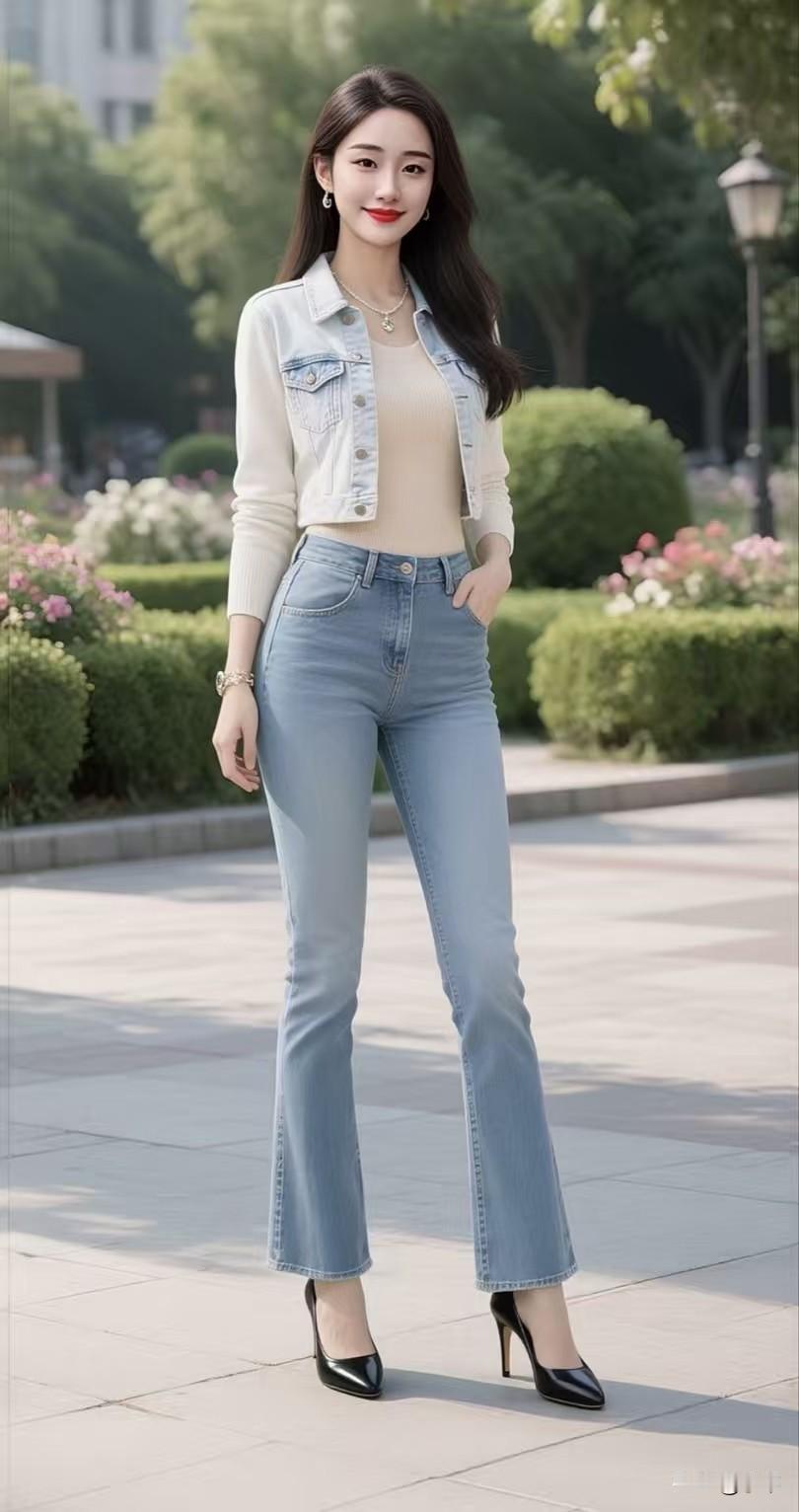 不同的牛仔裤,应该搭配什么鞋?
同是浅蓝微喇牛仔裤，
搭对鞋子，
气质就有了不同