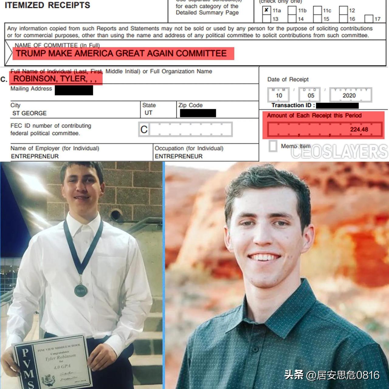 查理·柯克的枪手原来是一名白人男性，他为特朗普的总统竞选捐款。

不是民主党人.
