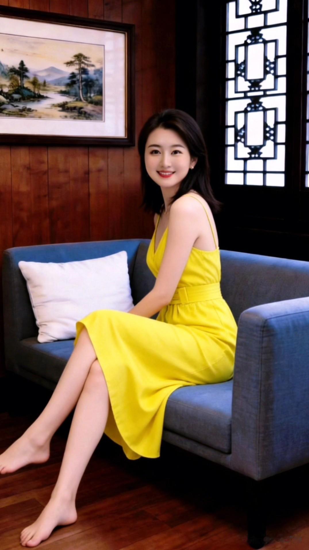 我中意的鹅黄色吊带裙，收腰版型巧妙勾勒腰线，恰到好处的中长裙摆随性又温柔。简约吊