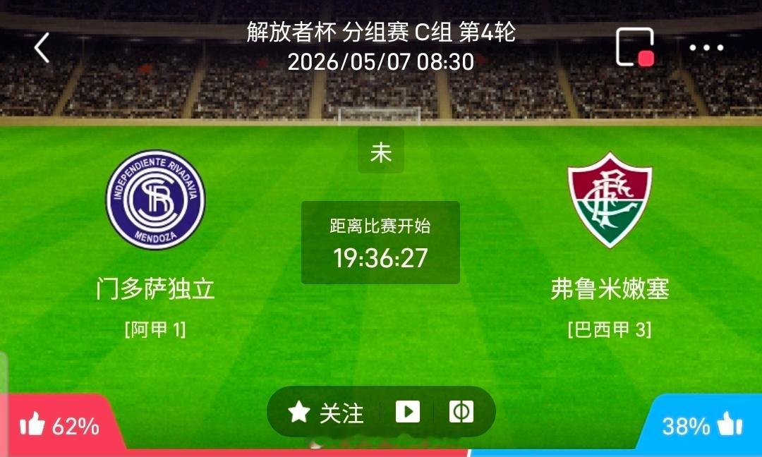 【足球】周三008解放者杯方向：门多萨vs弗鲁米嫩解放者杯：门多萨VS弗鲁米嫩时