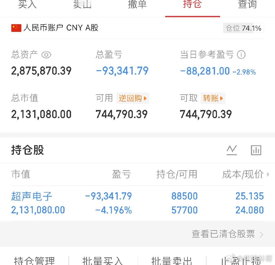 战友们，超声电子我果断补仓啦！经过深度研究分析，我瞅准时机给超声电子补了仓。相信