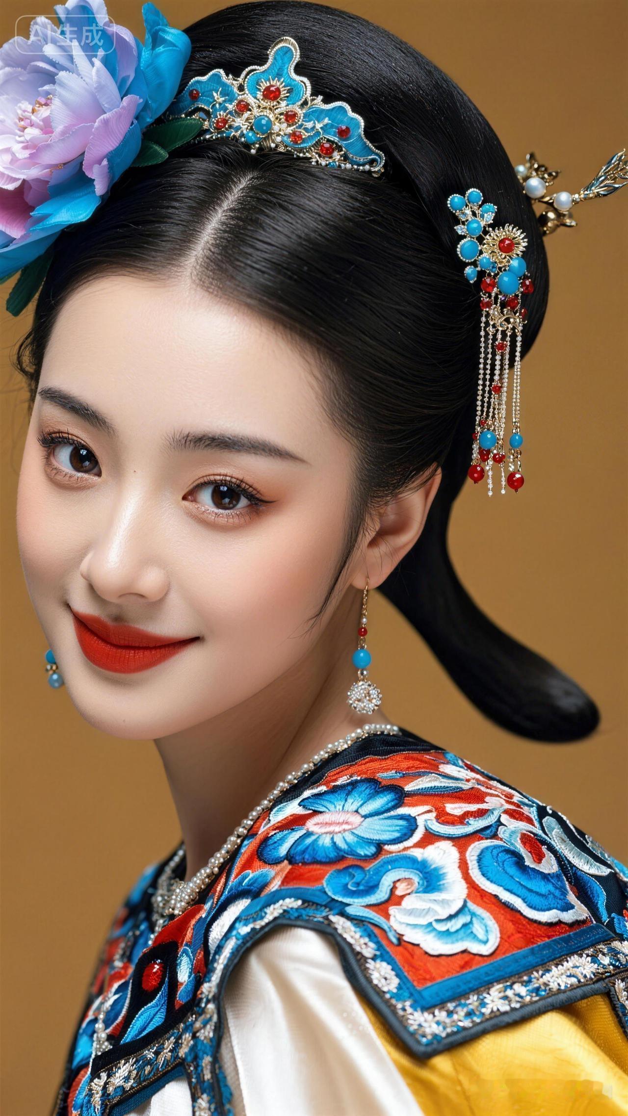 惊艳的古典妆容，精致的汉服，宛如穿越时空的美丽女子。