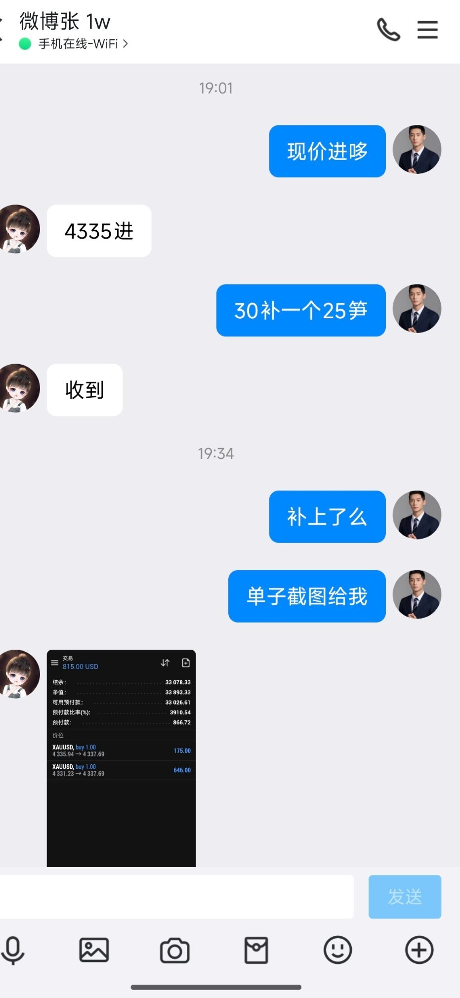 依托晚间行情分析思路，4330、4335多单已经完成布局，止损同步设置到位。盘面