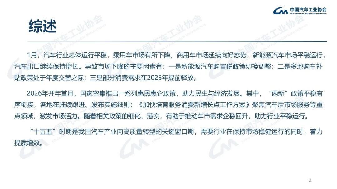 中汽协：1月，我国新能源汽车产销分别完成104.1万辆和94.5万辆，同比分别增