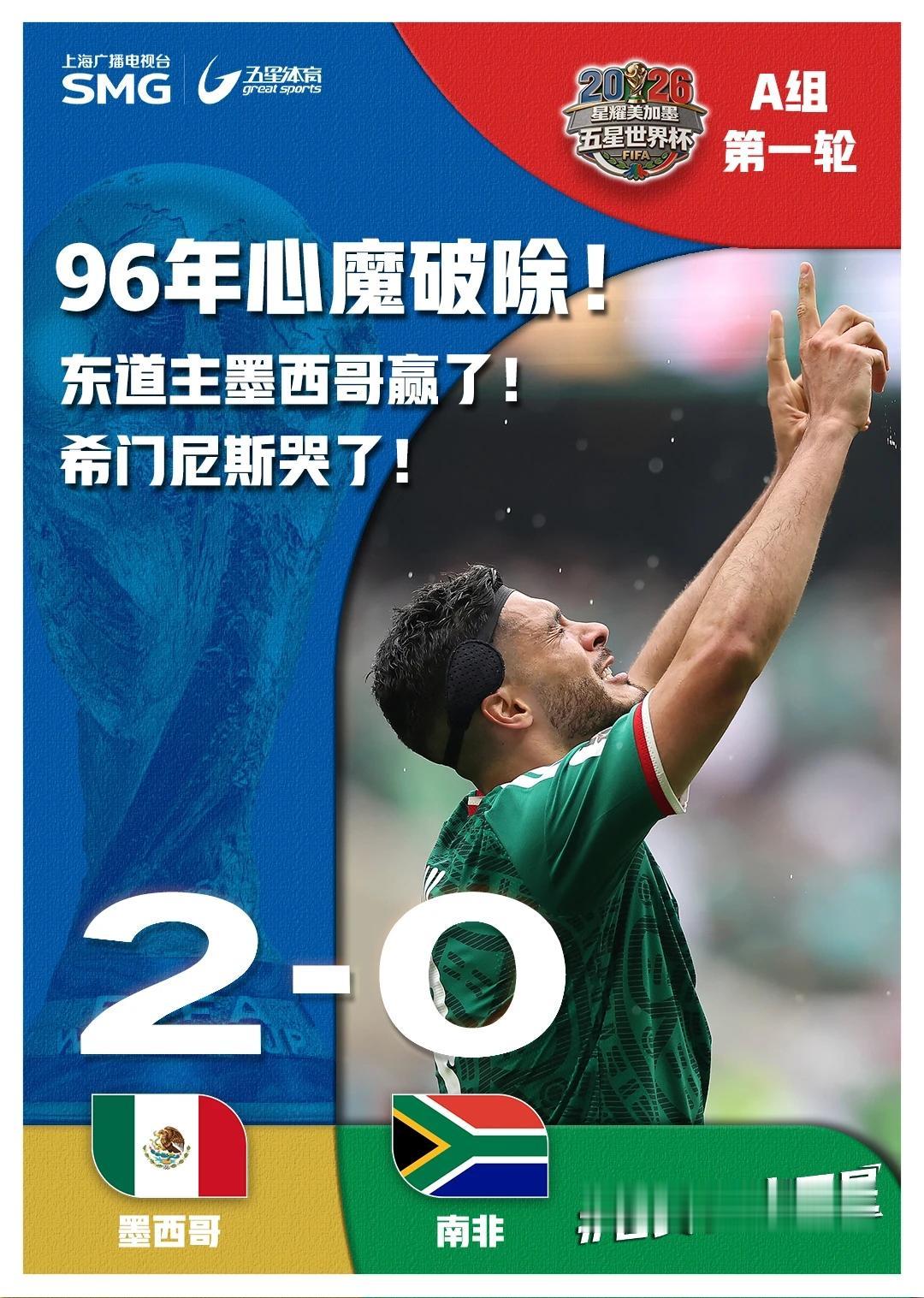 96年等待，一朝破咒！
从1930到2026，九十六年辗转轮回。墨西哥七次站上世