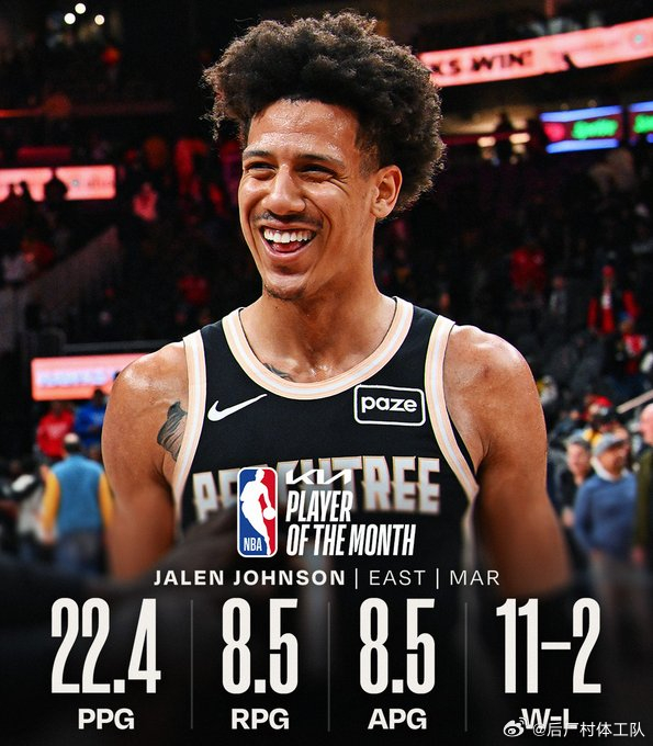 东契奇杰伦约翰逊当选月最佳 恭喜东契奇和杰伦约翰逊当选三月的月最佳，东契奇场均得