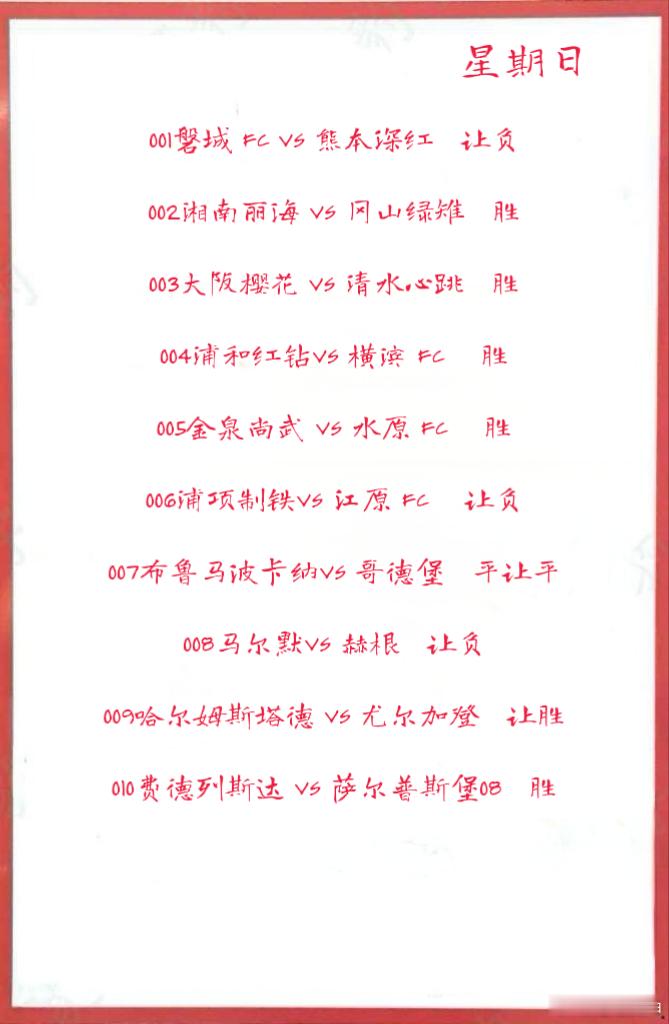 6月1日早场作业001磐城 FC VS 熊本深红 002湘南丽海 VS 冈山绿雉