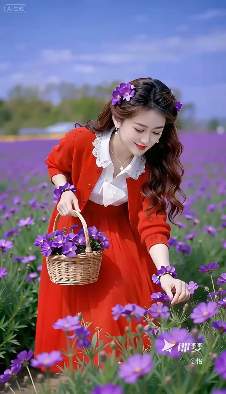 春天的浪漫藏在这片紫色花海里，我想把这份温柔粥装进篮子里送给你。来即梦过100种