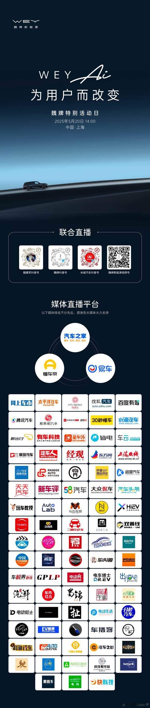 魏牌特别活动日  即将来袭！5月20日14:00，听得见用户心声，焕新为你而来。