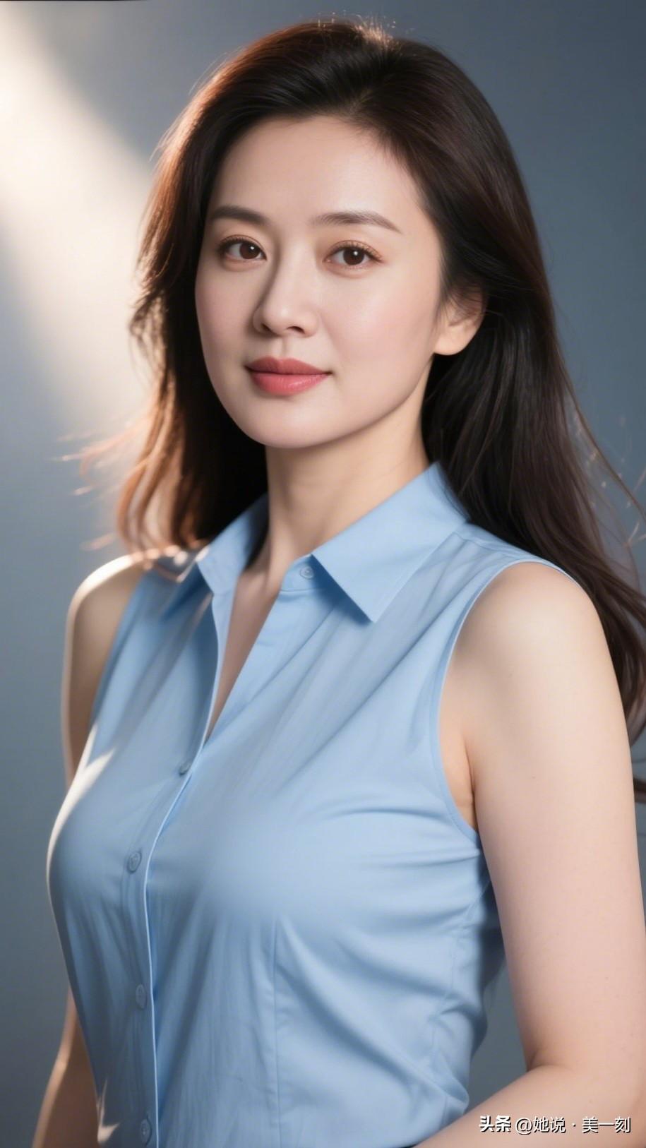 温柔职场风，蓝衬衫的优雅魅力。人到了50岁以后还有激情吗?