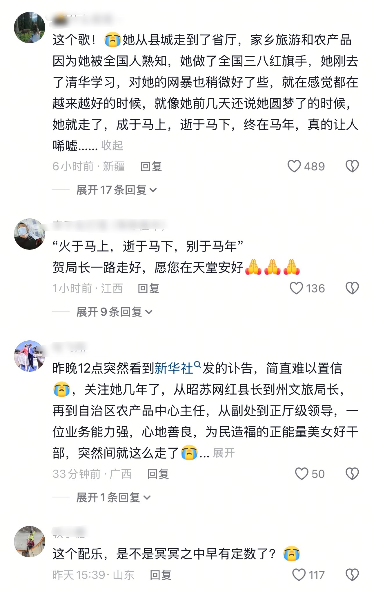 网友给她的留言：她从县城走到了省厅，家乡旅游和农产品因为她被全国人熟知，她做了全