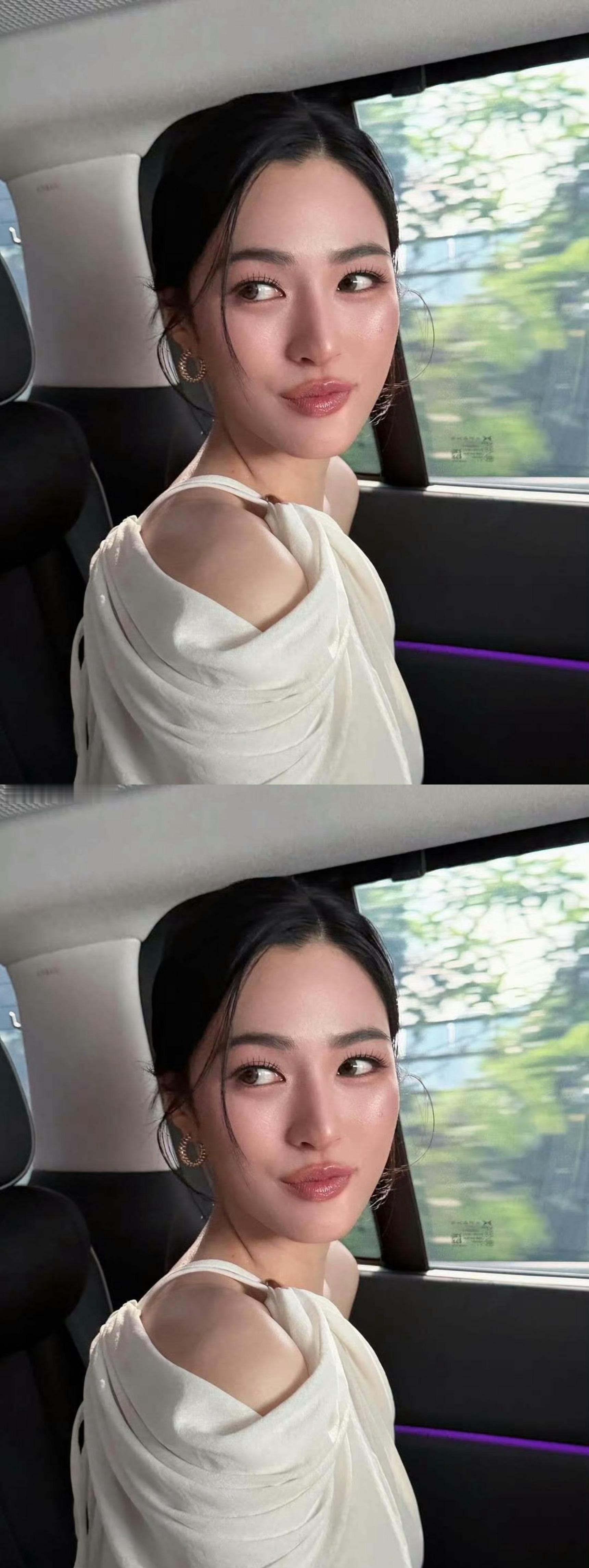 邝玲玲ig更新 好明艳的大明星  越怼脸越精致 嘟嘟嘴好可爱