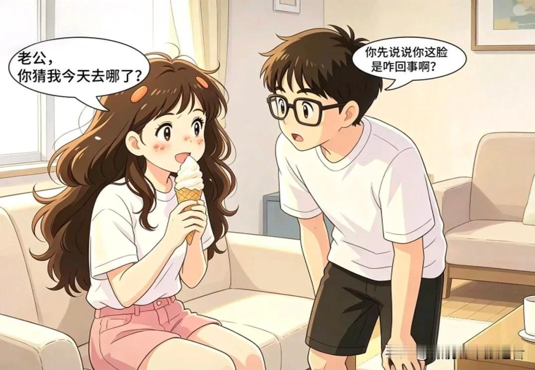 趣味漫画:老公：你这脸咋啦？老婆：在河边被蚊子咬的。老公：天这么热，你跑河边干嘛