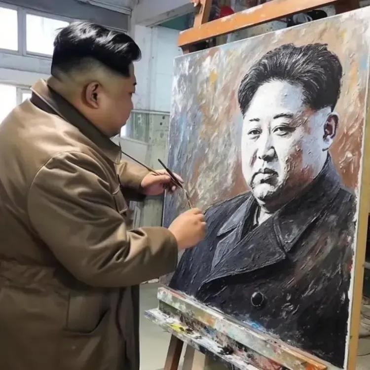 哇！多才多艺的金正恩，自画像画得那么好，有一定的绘画功底。
后来一查，原来是AI