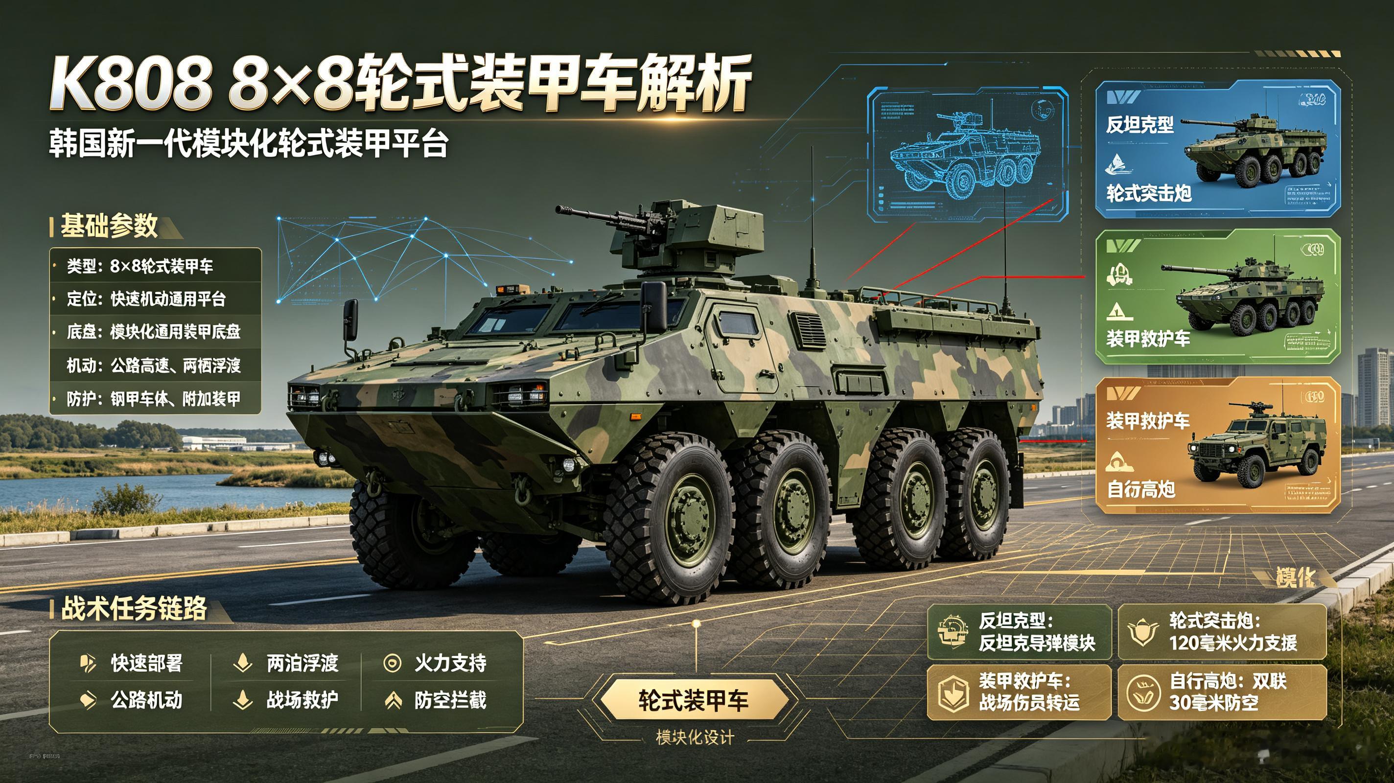 每天认识一件兵器——K808“白虎”8×8轮式装甲车今天聊聊韩国陆军的“轮式铁骑