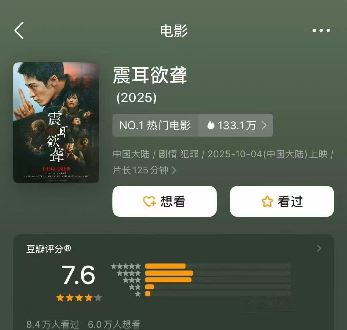 震耳欲聋豆瓣开分7.6檀健次震耳欲聋豆瓣开分7.6檀健次震耳欲聋豆瓣开分7.6，