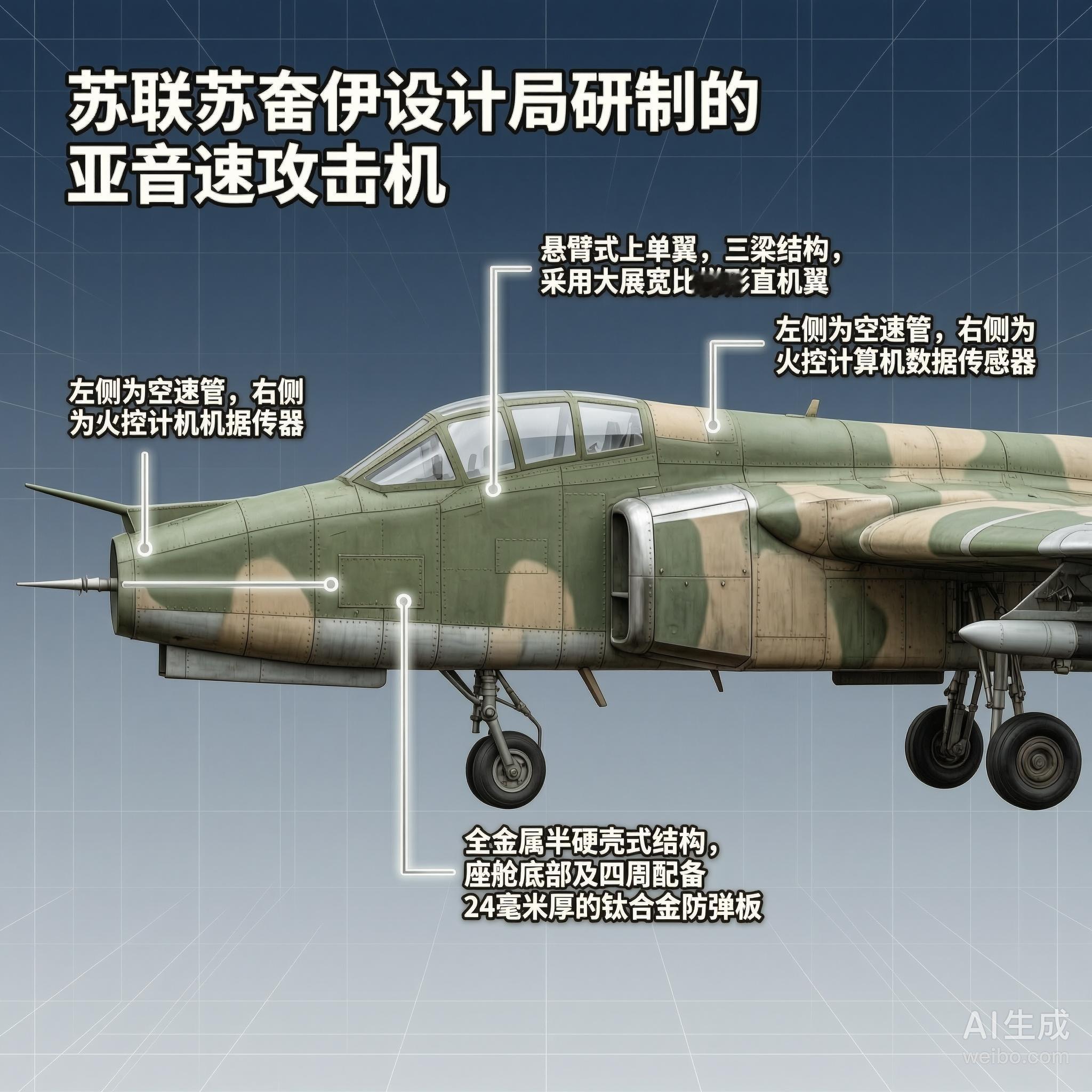 军事ai新视野 俄罗斯Su-25“蛙足”攻击机Su-25是苏联苏霍伊设计局研制的