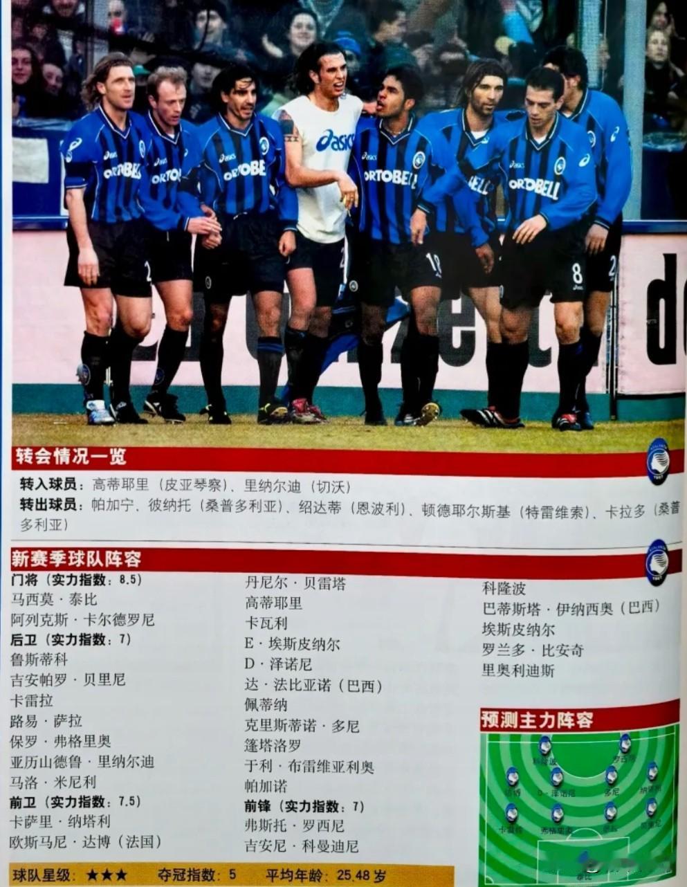 意甲亚特兰大俱乐部在2002/03赛季球队自产自销青训路子已经成熟。泽诺尼、罗西