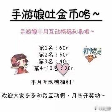 【4月互动榜公示&5月互动榜福利】4月互动榜福利：第1名 60r第2名 50r第